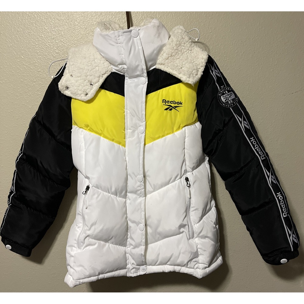Woman's Puffer Jacket Vintage Reebok 1895‎ Size M Sherpa Hood J102